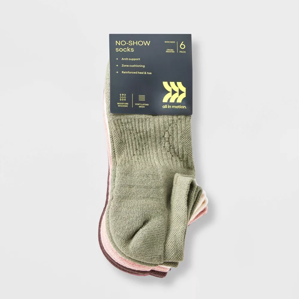 

Женские мягкие носки Active Solids 6 пар, спортивные, не показывающиеся на глаза - All In Motion
