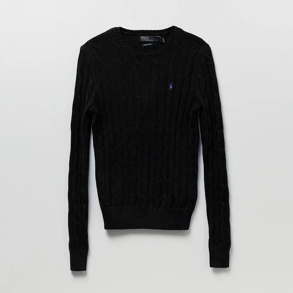 Женский чёрный свитер с круглым вырезом из хлопка от Polo Ralph Lauren
