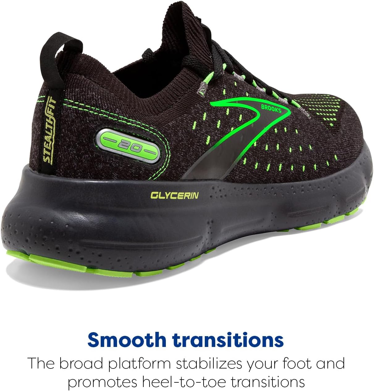 Мужские кроссовки Brooks Glycerin StealthFit 20 нейтральные для бега, черный/зеленый — фото 4