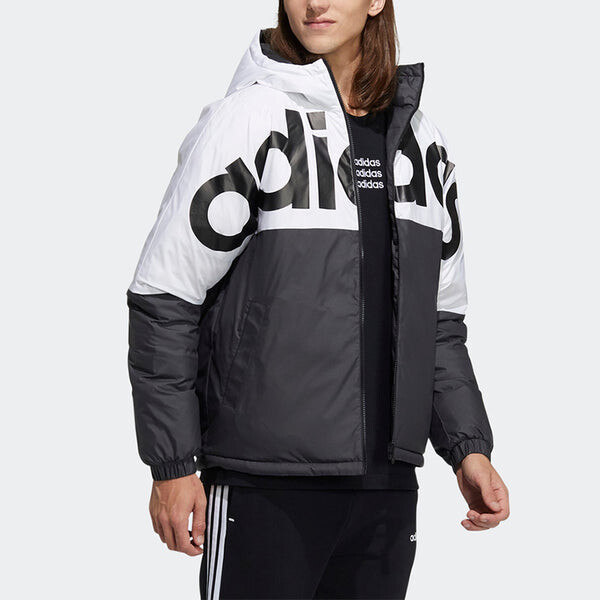 Пуховик adidas neo Colorblock Large Logo Sports Reversible Down Jacket Black, черный — фото 4