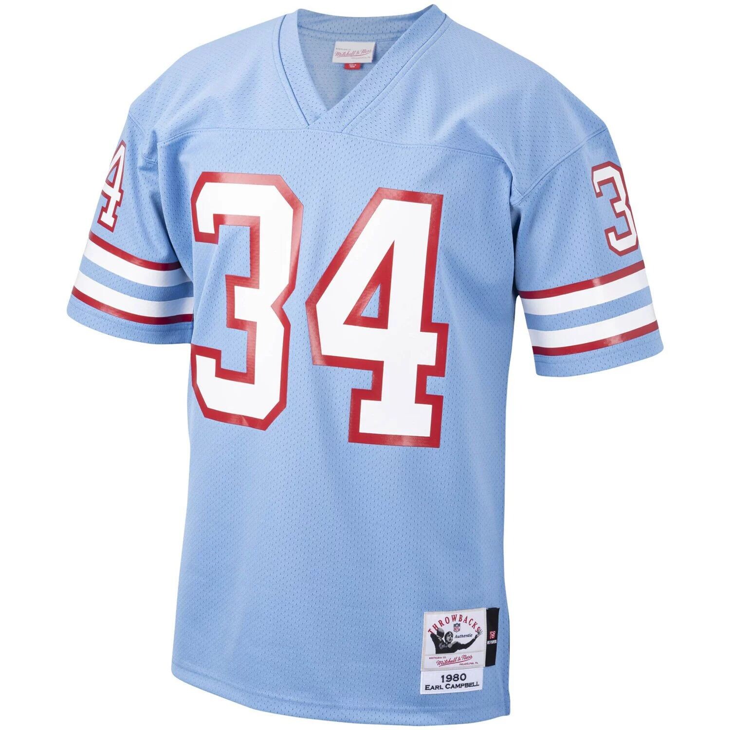 

Мужская голубая футболка Mitchell & Ness Earl Campbell Houston Oilers 1980 Authentic Throwback для игрока в отставке, Синий, Мужская голубая футболка Mitchell & Ness Earl Campbell Houston Oilers 1980 Authentic Throwback для игрока в отставке