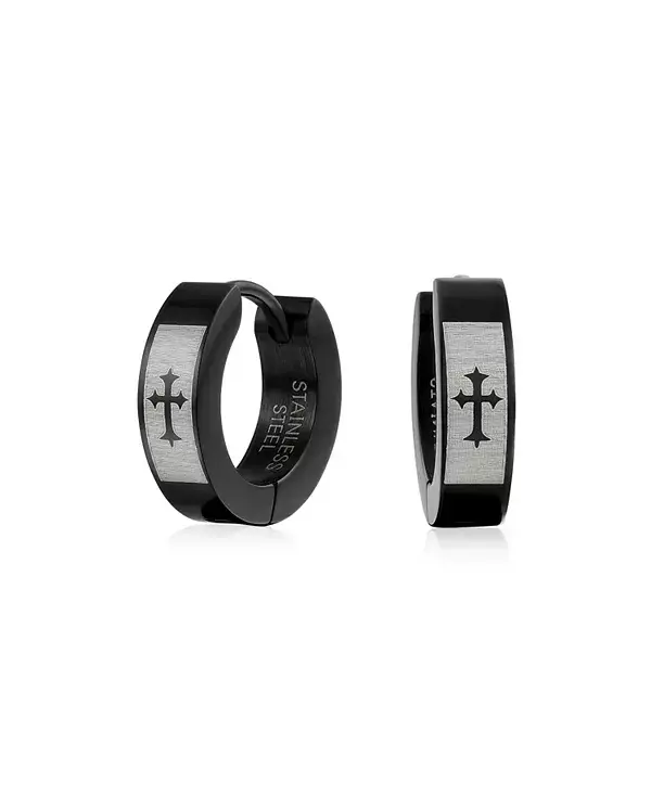 

Серьги-Кольца с крестом «Лазерная геральдическая лилия» из нержавеющей стали серебристого тона Bling Jewelry, black