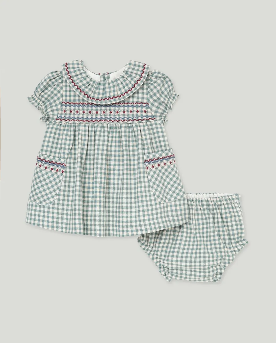 

Платье для девочки с коротким рукавом, воротником-стойкой и сборкой на лифе Coconut El Corte Inglés, зеленый