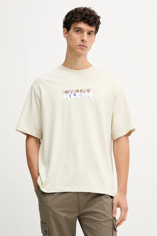 

Хлопковая футболка Calvin Klein Jeans, бежевый