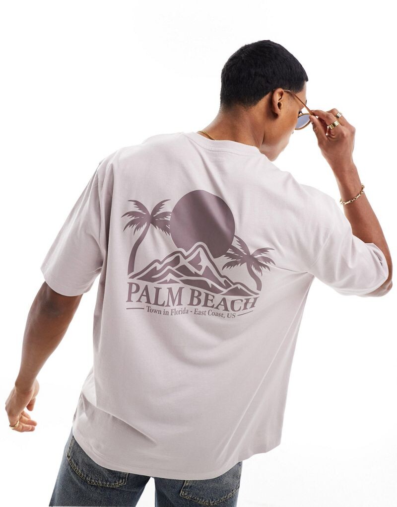 

Серая футболка оверсайз с принтом Palm Beach на спине ASOS DESIGN