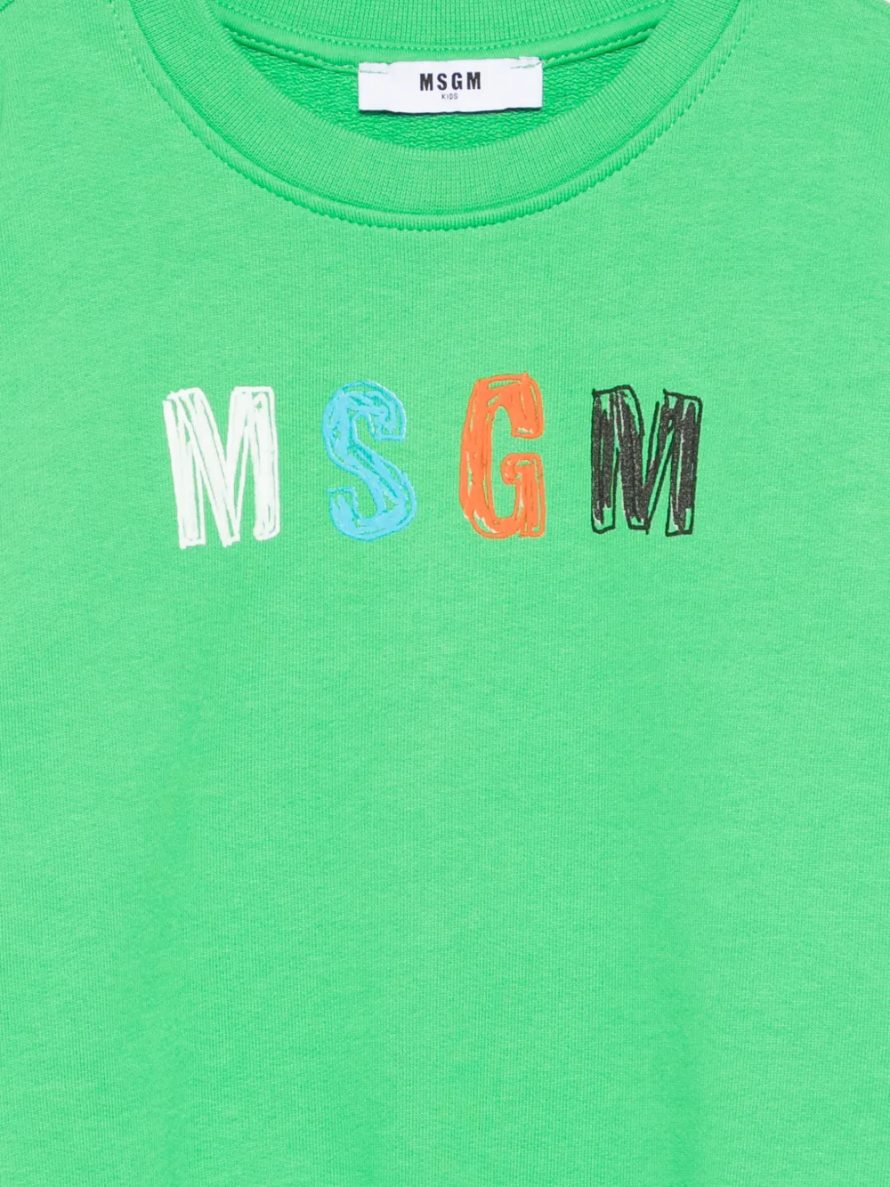 Свитшот с принтом и круглым вырезом Msgm Kids, зеленый — фото 3
