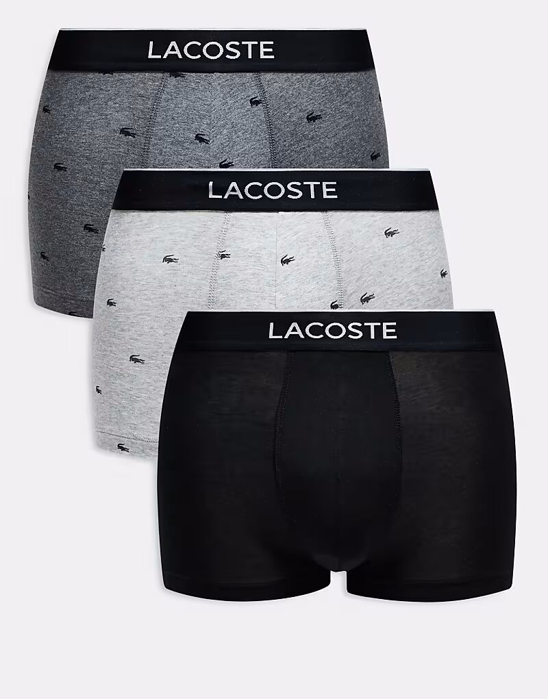 

Lacoste 3 пары плавок в сером и черном цвете с принтом по всей поверхности