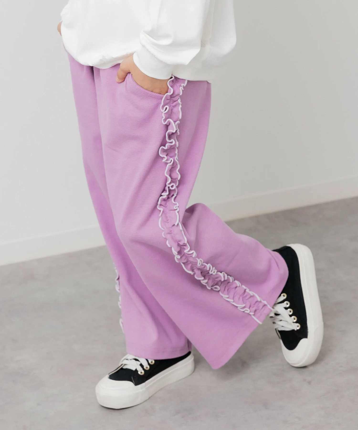 Широкие брюки с эластичными боковыми оборками Chil2, Lavender
