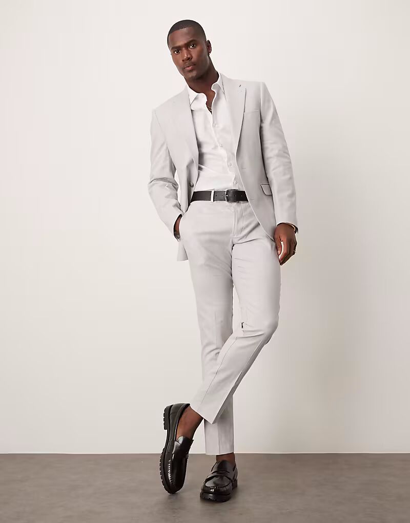 

Узкие брюки из льняной смеси серого цвета Asos Design