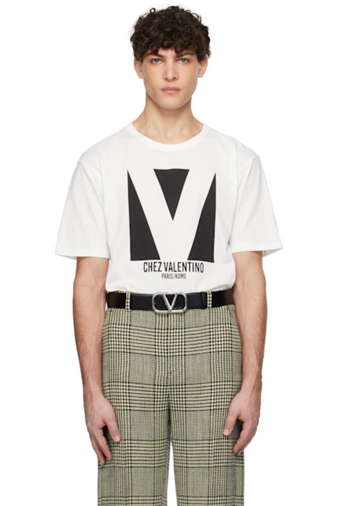 

Белая футболка из хлопкового джерси с принтом «Chez Valentino»