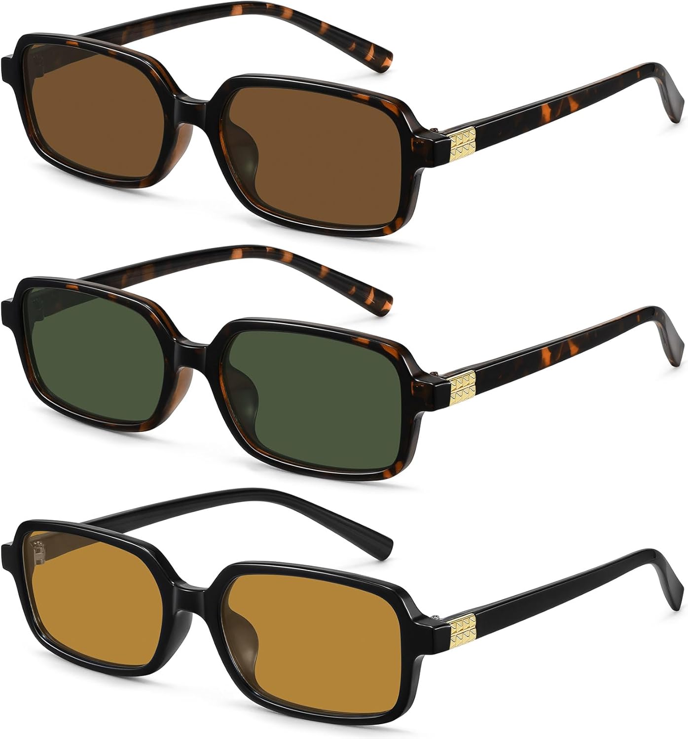 

Солнцезащитные очки MEETSUN ретро прямоугольной формы для женщин, модные винтажные очки 90-х годов, маленькие квадратные, с защитой от УФ-излучения, 3pack-black/Brown+tortoise/Brown+tortoise/Dark Green