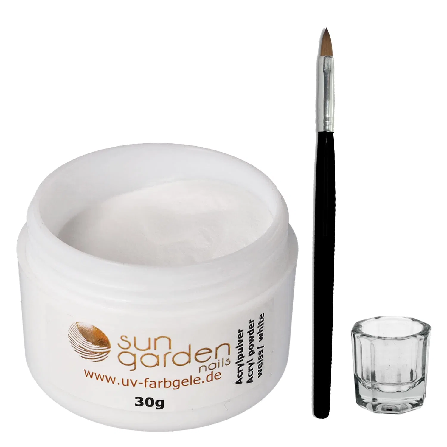 Набор для акрилового маникюра Sun Garden Nails: пудра белая 30 г, кисть, стаканчик Sun Garden Nails