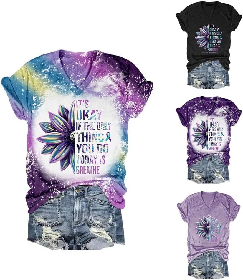 

Футболка V-образным вырезом с позитивной надписью SameeFloral