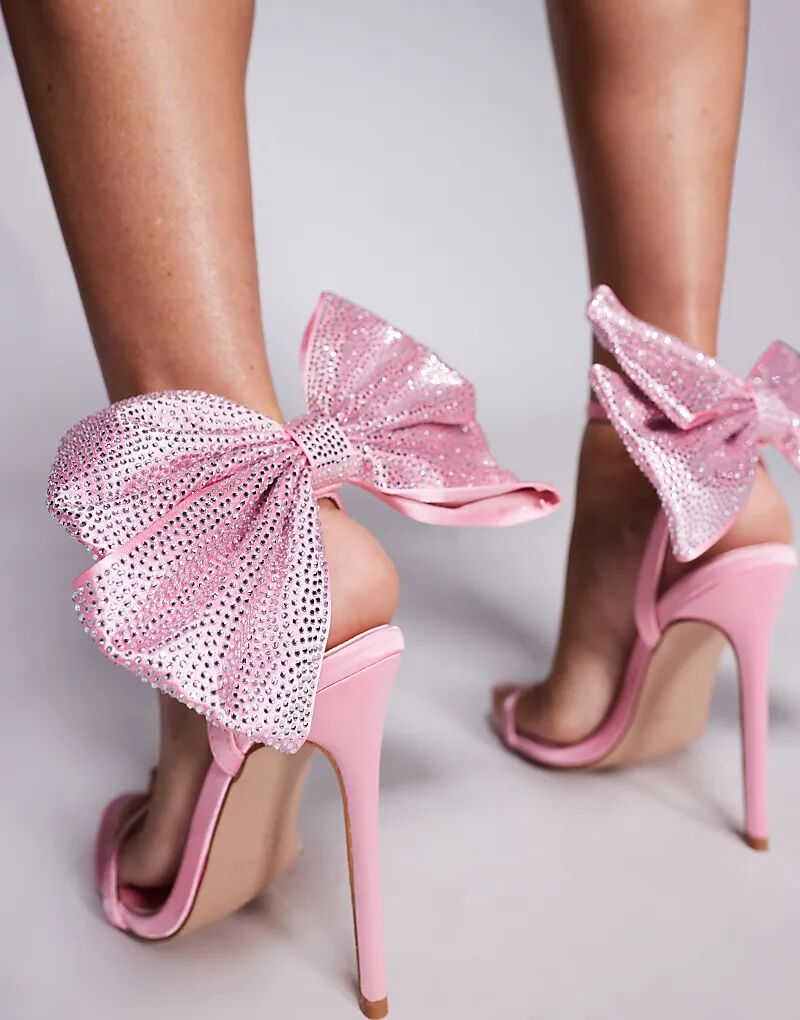 Босоножки SIMMI Shoes Abbah из атласа с бантом и стразами розового цвета — фото 3