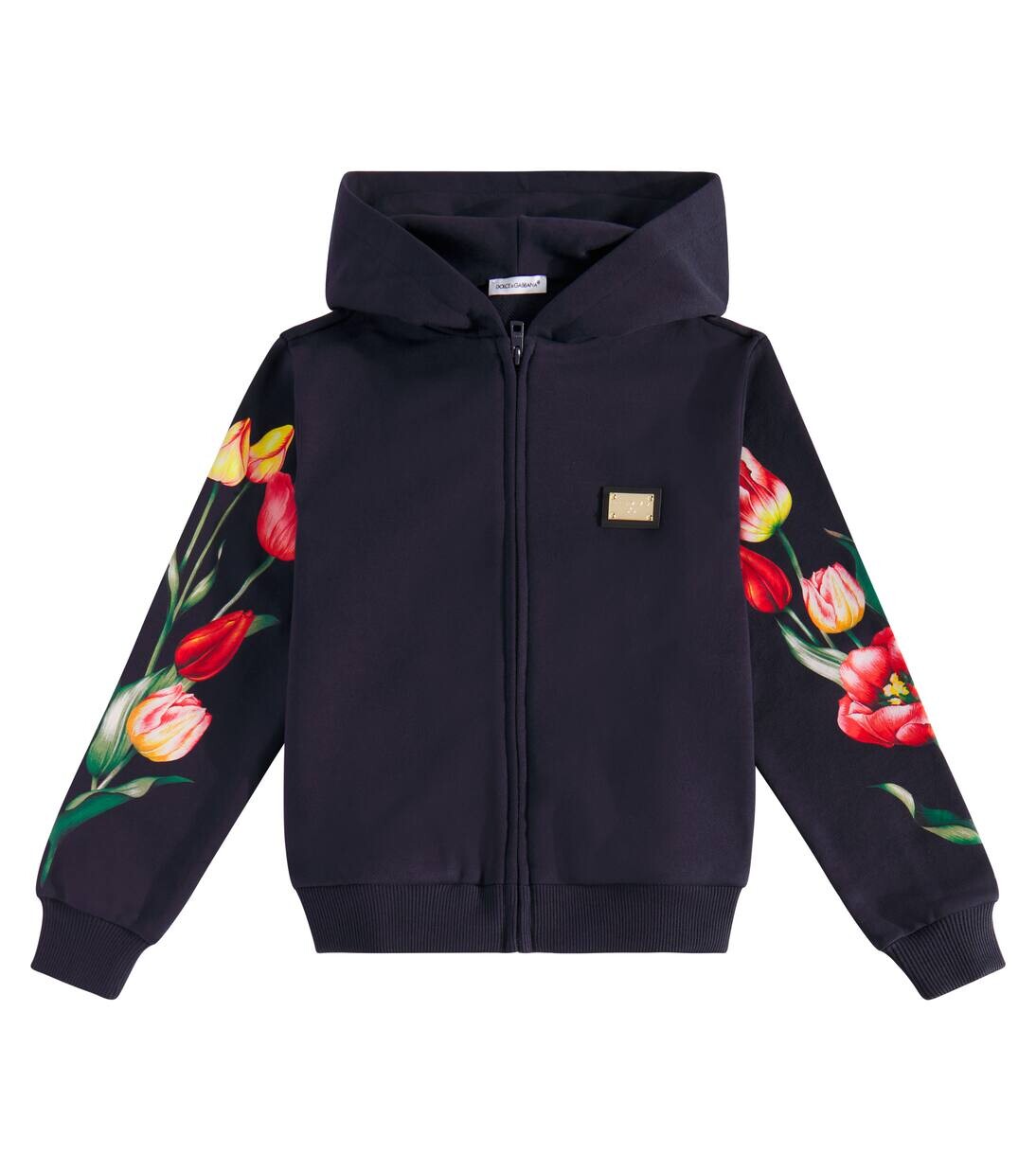 

Толстовка с капюшоном из хлопкового трикотажа с цветочным принтом Dolce&Gabbana Kids, цвет blu scurissimo 5