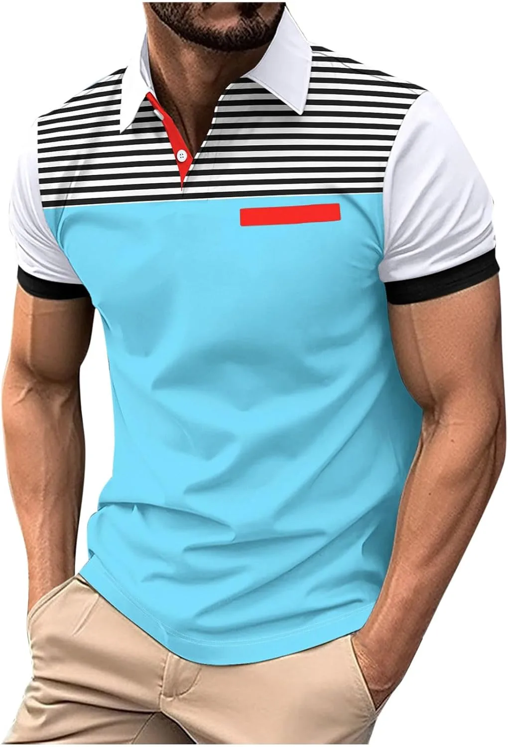 

Мужская футболка Henley с коротким рукавом в полоску Juebong