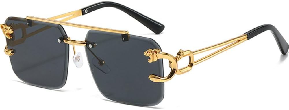 

Модные металлические солнцезащитные очки без оправы с леопардовым принтом для женщин и мужчин, роскошные солнцезащитные очки с двойным оправом и защитой от УФ-излучения UV400 TYUVIVO, Gold Gray