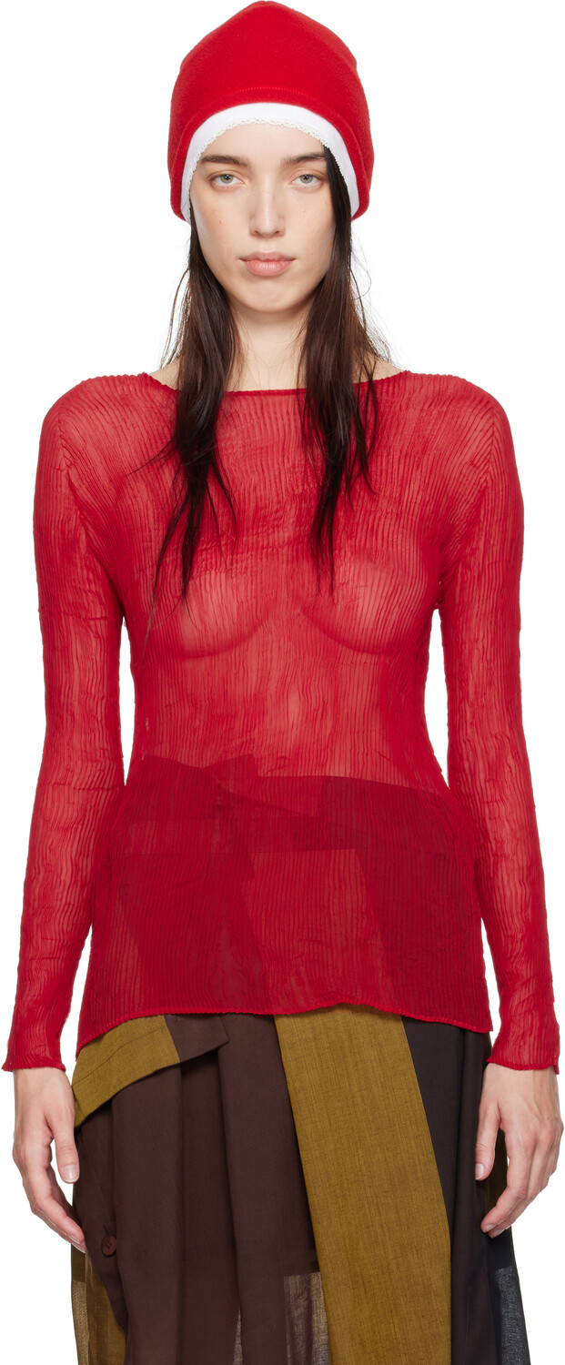 

Футболка Twist 2 из красного шифона ISSEY MIYAKE
