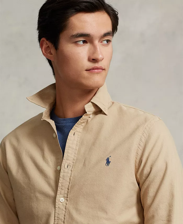 Мужская оксфордская рубашка с предварительной окраской ткани Polo Ralph Lauren, загар/бежевый — фото 3