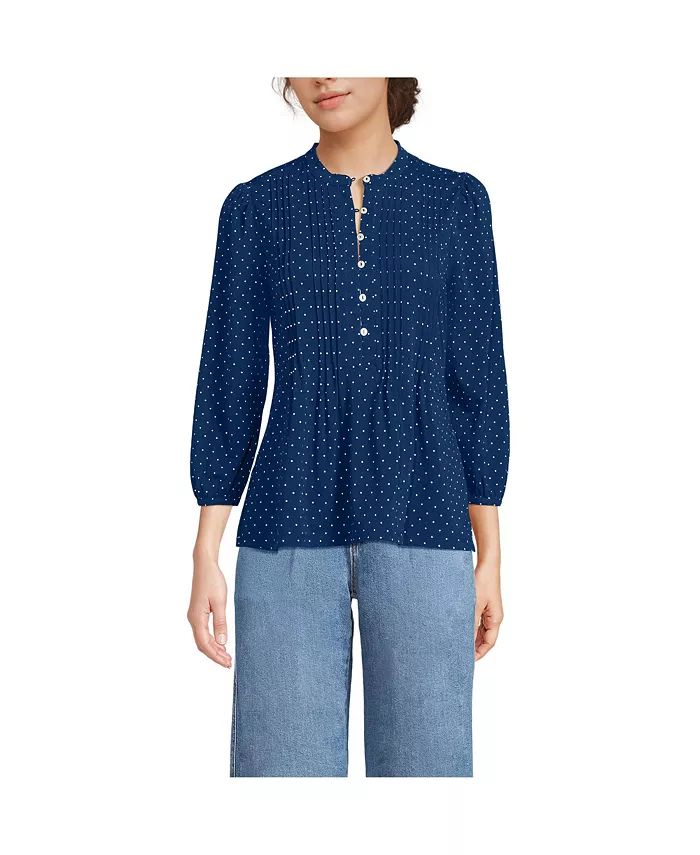 

Женская легкая джерсейская блузка с защипами и пуговицами Lands' End, синий