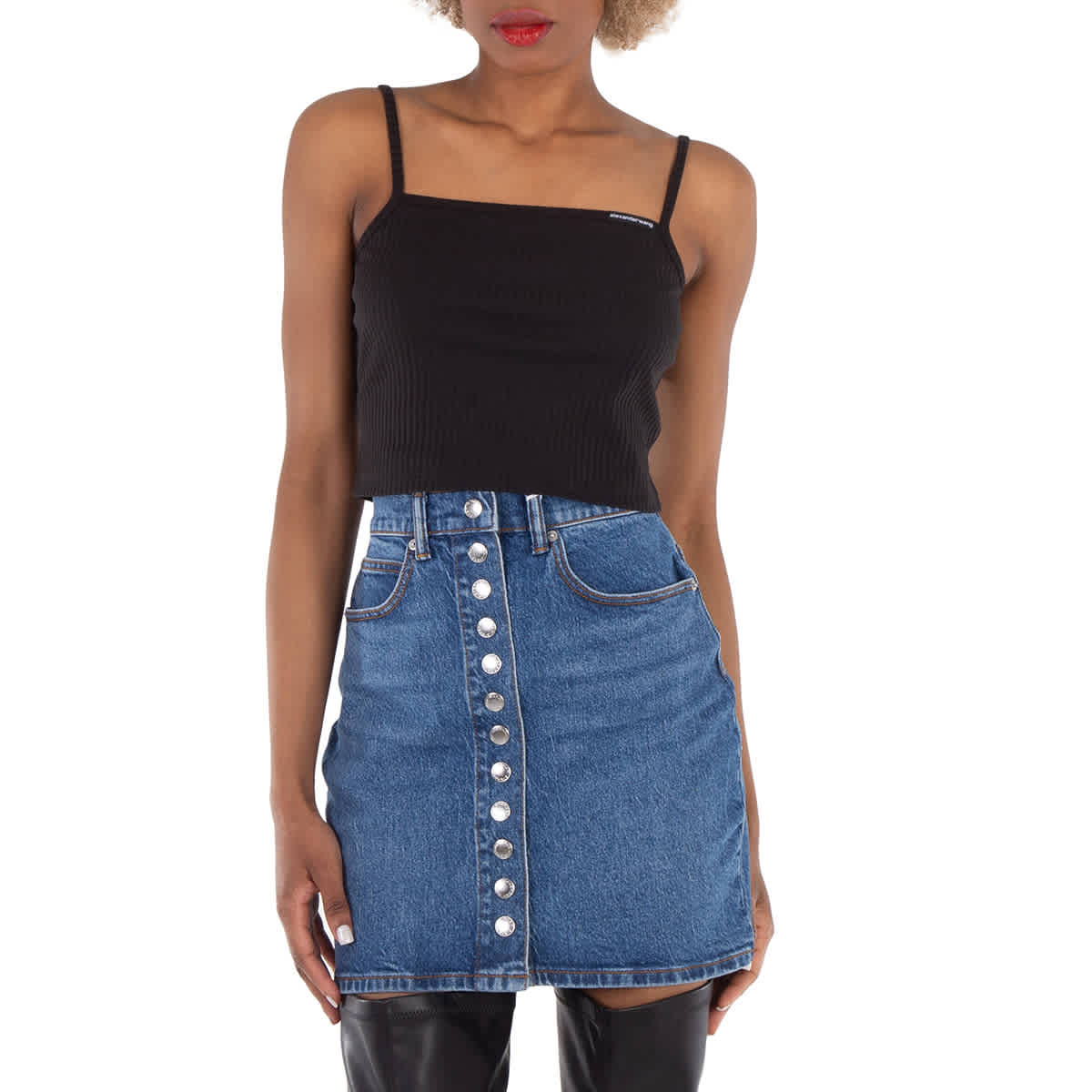 

Футболка-топ T от Alexander Wang с ребристым трикотажем T By Alexander Wang, черный