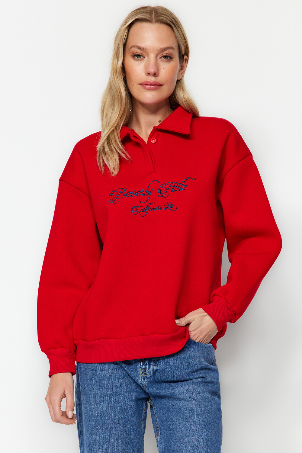 

Толстовка - Красный - Oversize Trendyol, красный