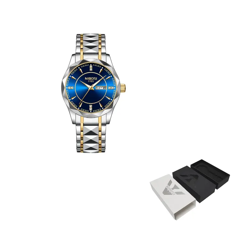 

NIBOSI 1985 Мужские часы с кварцевым механизмом на стальном браслете, черный циферблат, Позолоченный, NIBOSI 1985 Мужские часы с кварцевым механизмом на стальном браслете, черный циферблат