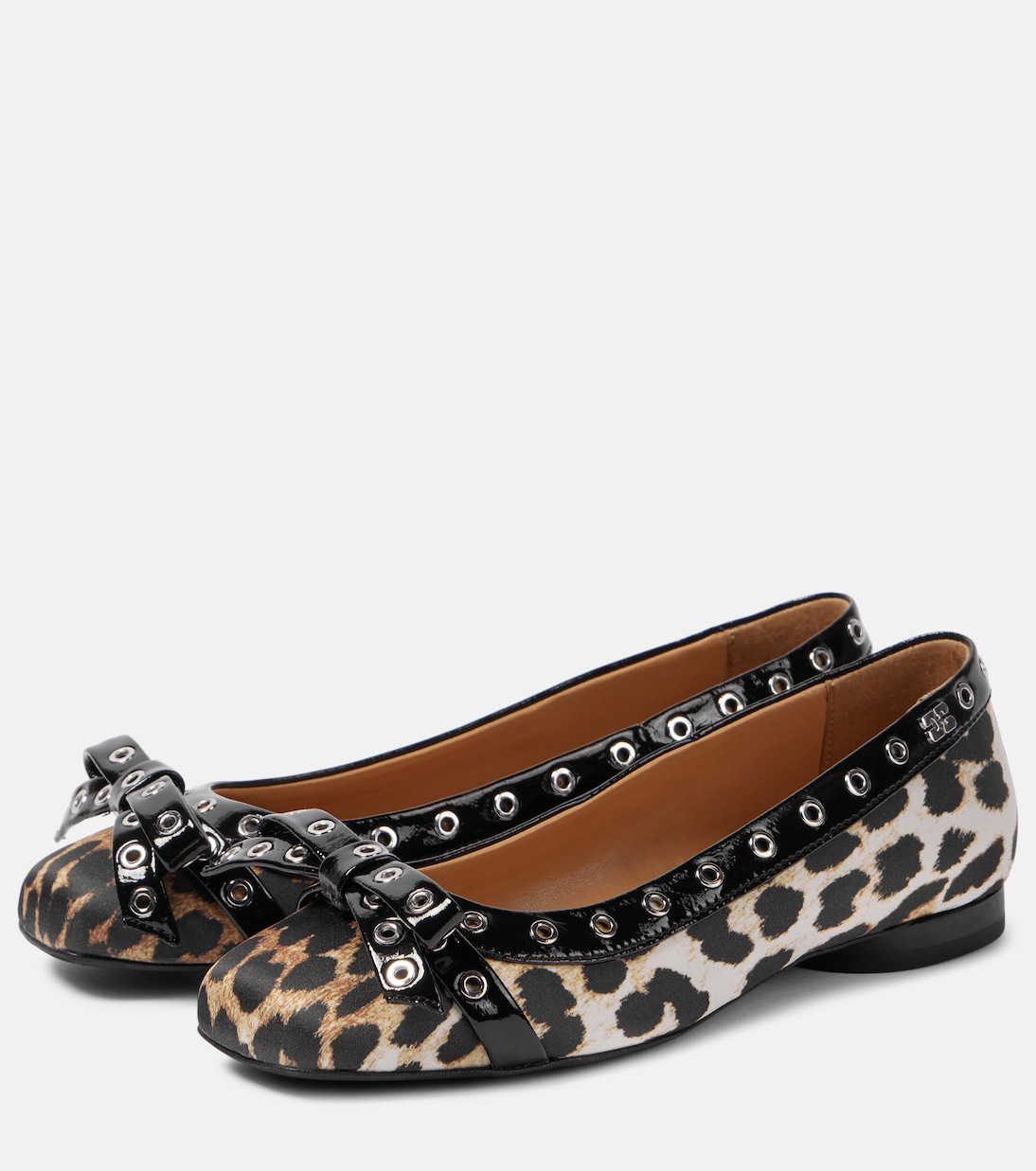 Атласные балетки с леопардовым принтом и люверсами Ganni, Leopard Print — фото 4