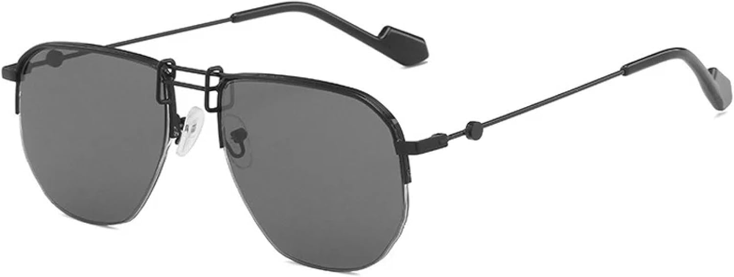 

Многоугольные металлические солнцезащитные очки в полуободковой оправе для женщин и мужчин, роскошные солнцезащитные очки для активного отдыха, вождения и путешествий, защита от УФ-излучения UV400 TKKTLLT, Black Gray