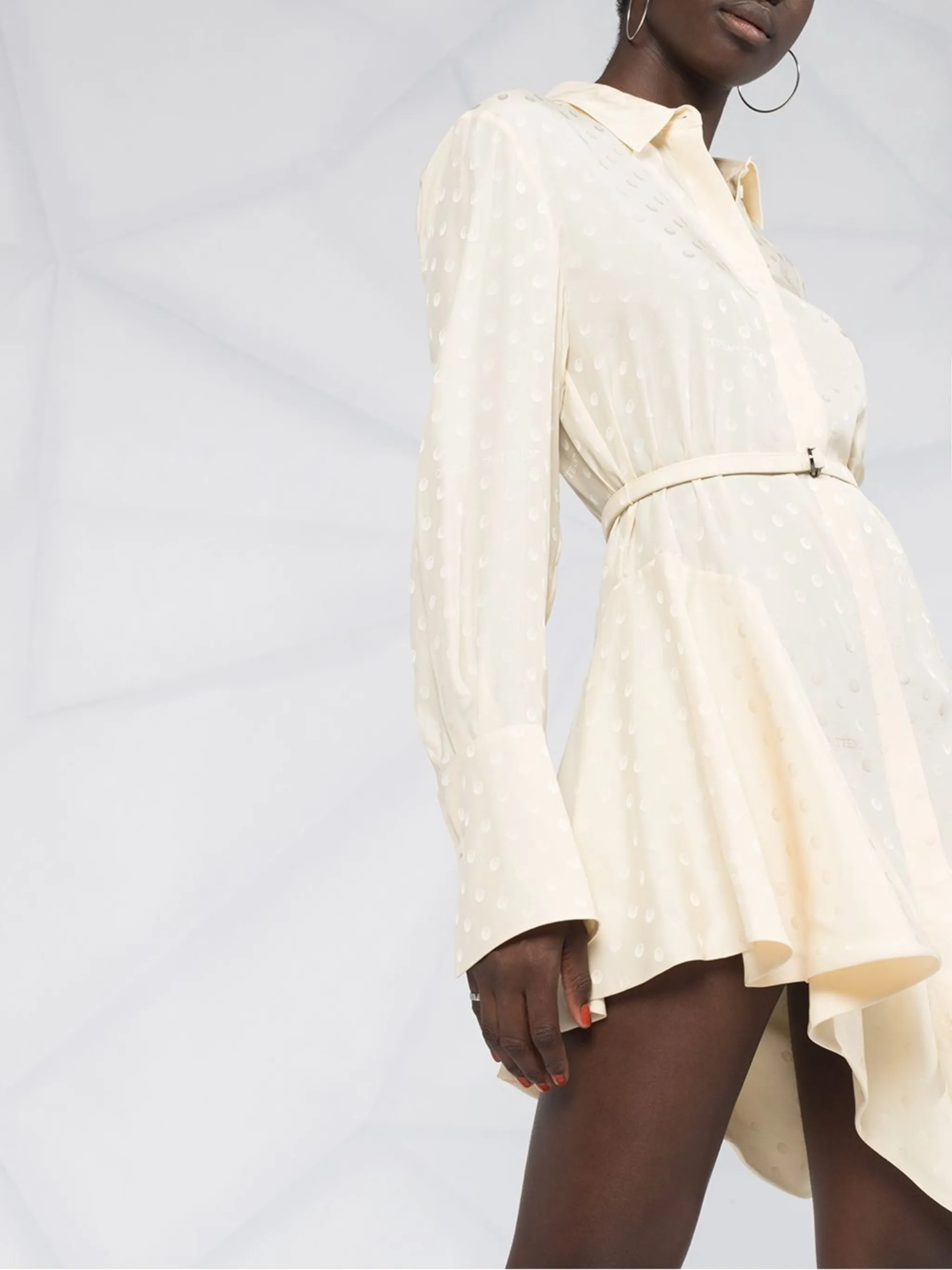 Платье-рубашка асимметричного кроя с оборками Off-White, белый — фото 3