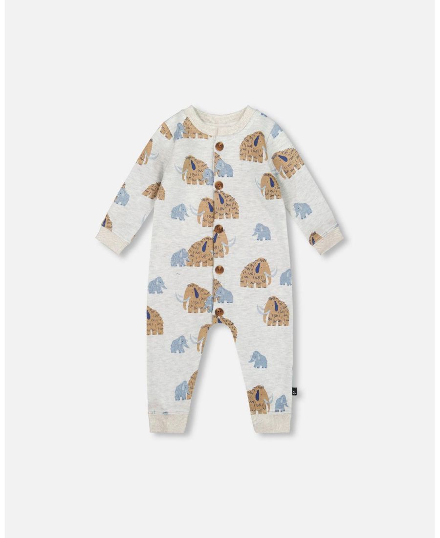 

Детский флисовый комбинезон-боди для мальчика, бежевый, с принтом мамонта Deux par Deux, Beige mammoth print