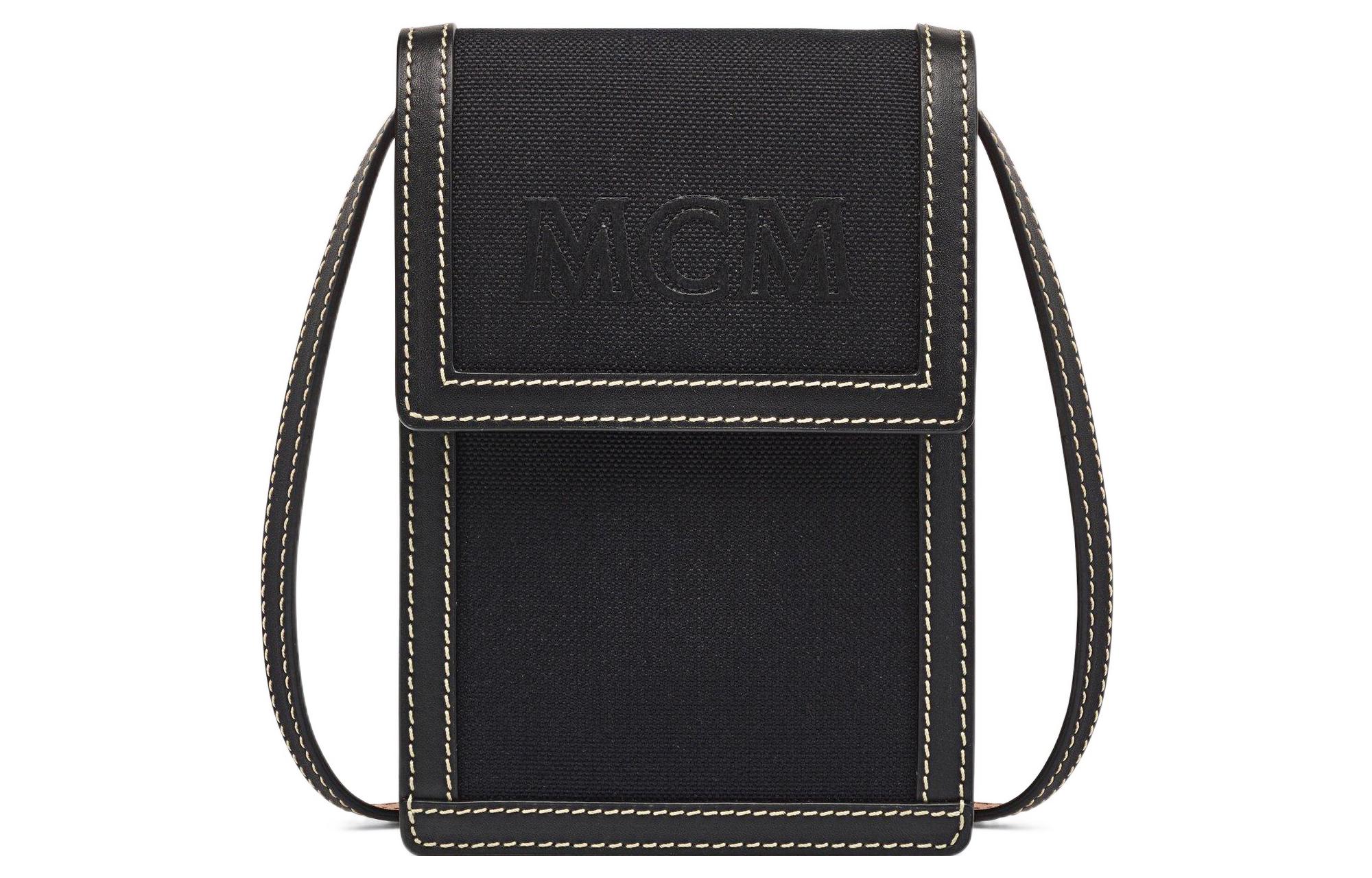 

Сумка через плечо мужская черная MCM из холста с кожаной вставкой, кошелек