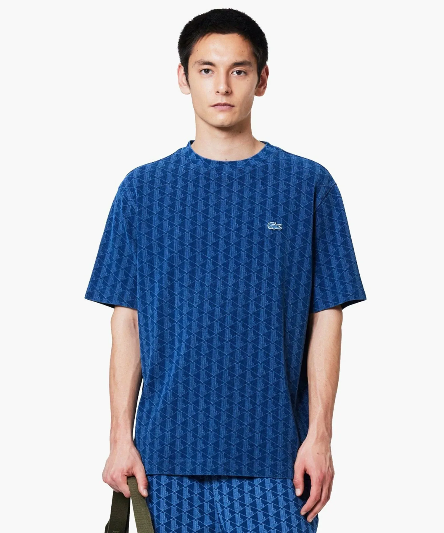 Футболка с короткими рукавами из ткани пике цвета индиго с монограммой LACOSTE, Light Indigo Blue