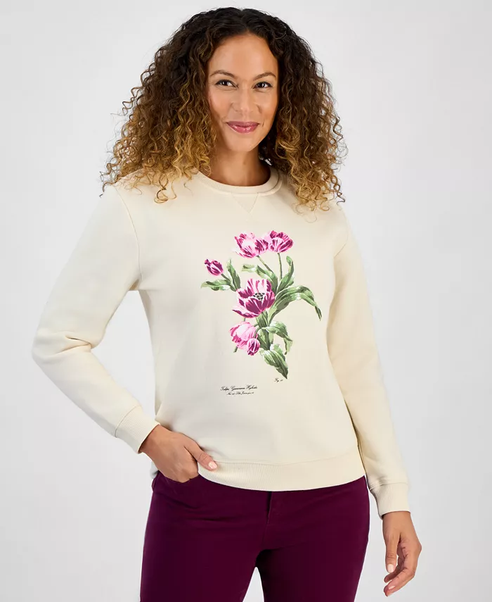 

Маленький свитшот Leicester с цветочным графическим принтом Style & Co, белый