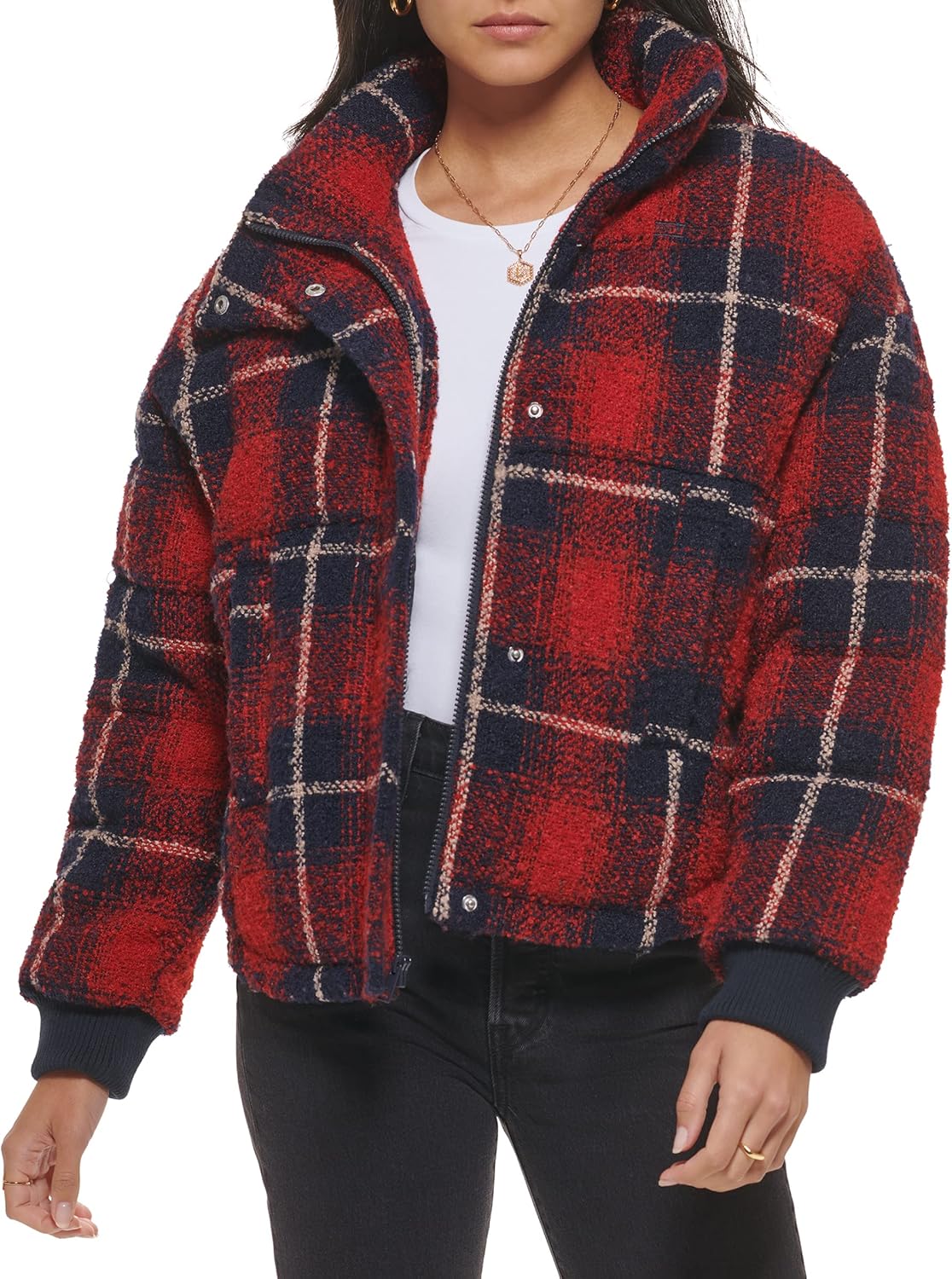 

Levi's Женская утепленная куртка с затяжкой на талии, Red/Navy Ombre Wool Plaid