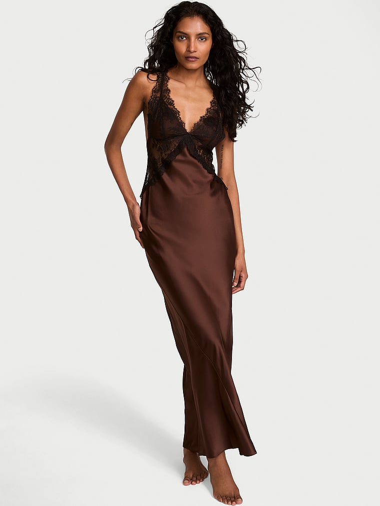 

Длинное платье-комбинация из атласного розового кружева Very Sexy, цвет ganache