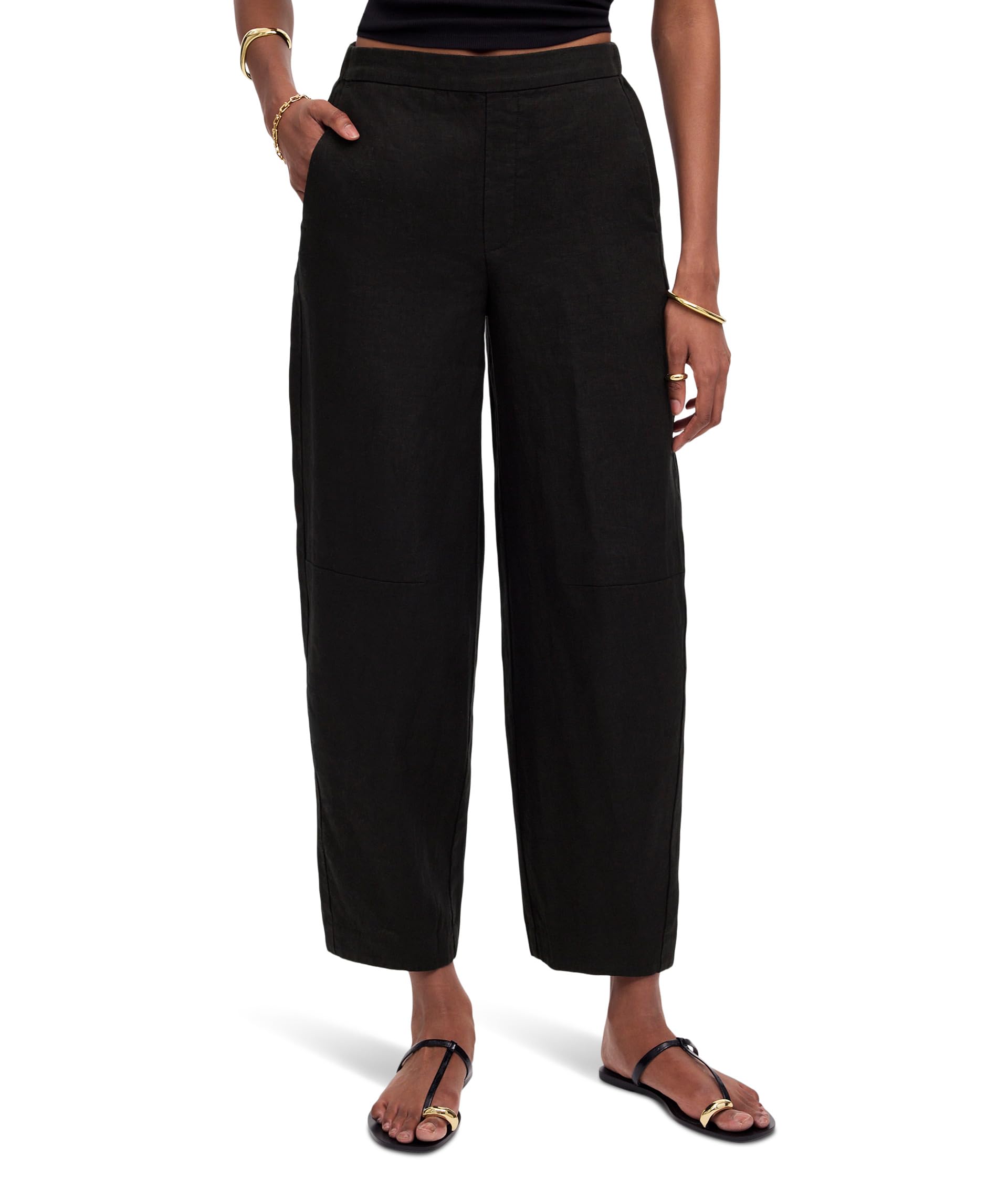 

Брюки Madewell Barrel Flat Front E-Back Linen Pull On, Jet Black