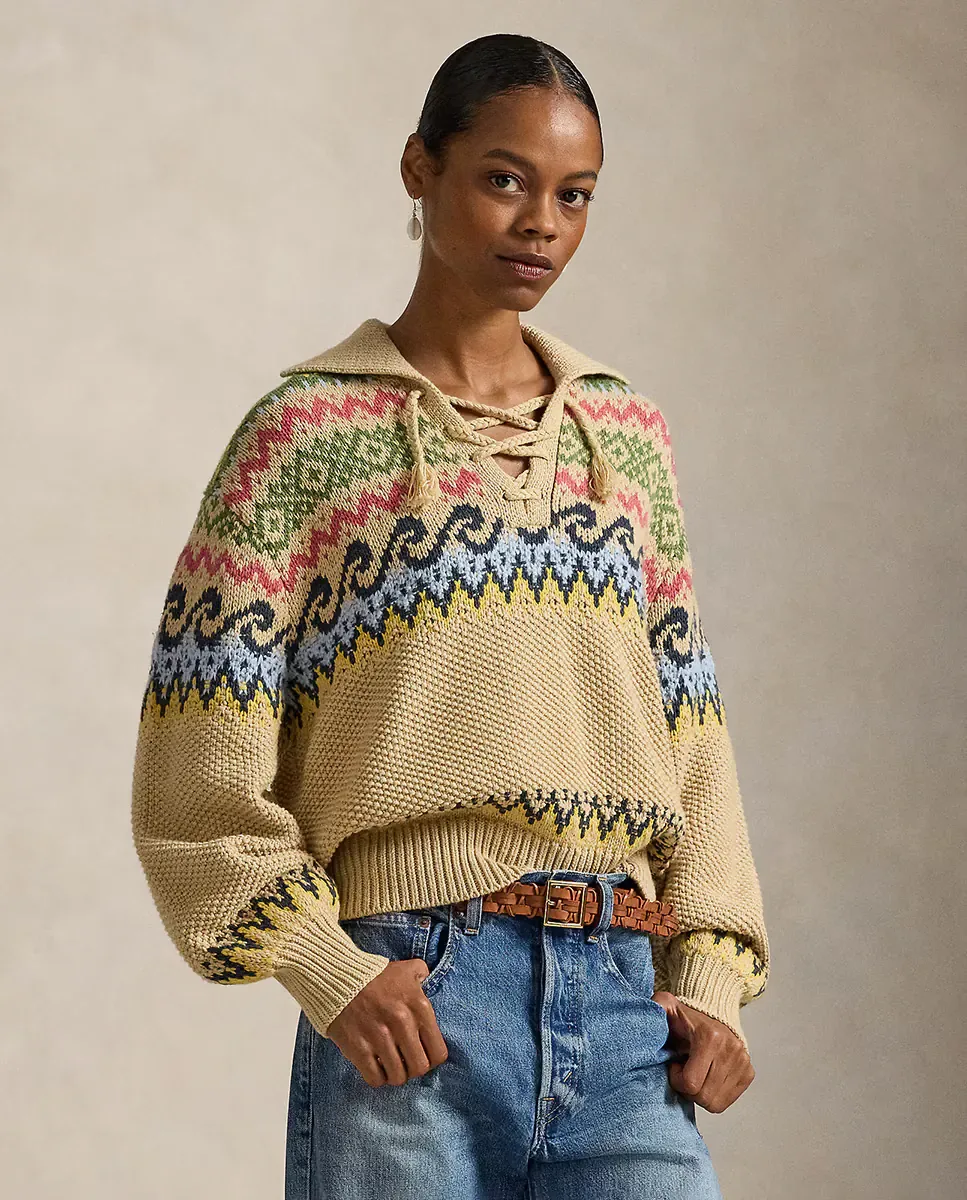 Женский дизайнерский свитер Fair Isle с завязкой Polo Ralph Lauren, Natural