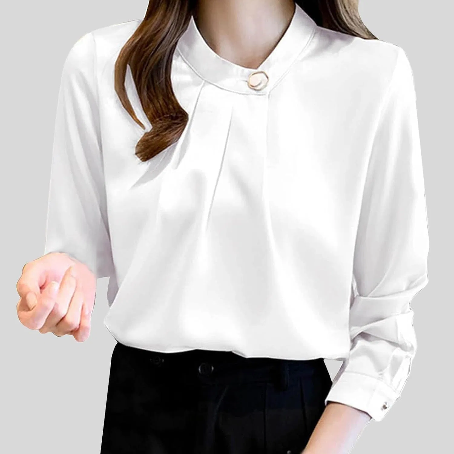 Блуза женская, длинные рукава, Regular Collar, белый — фото 4