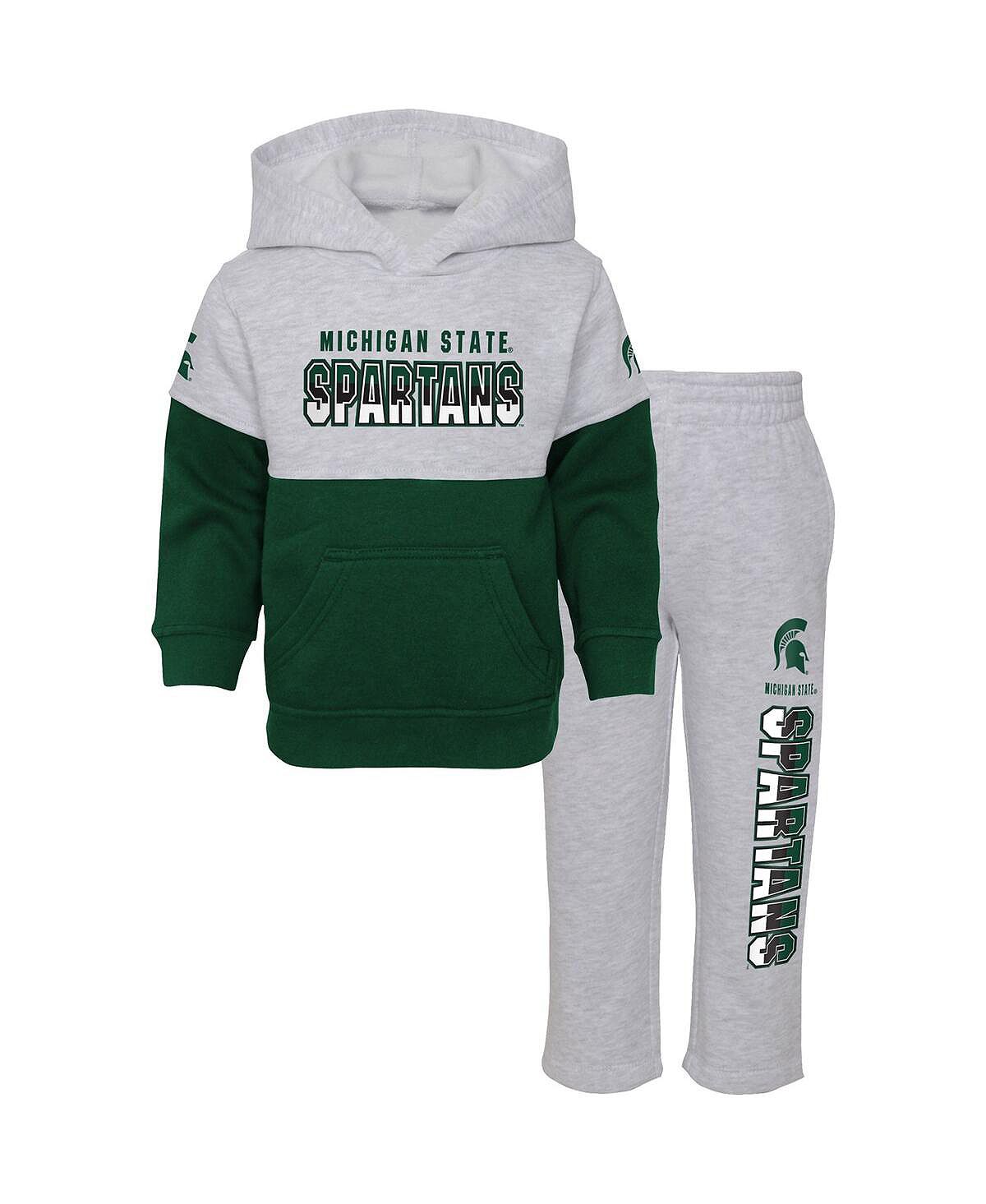 

Комплект из пуловера с капюшоном и брюк для мальчиков Toddler Boys Heather Grey, Green Michigan State Spartans Playmaker Outerstuff