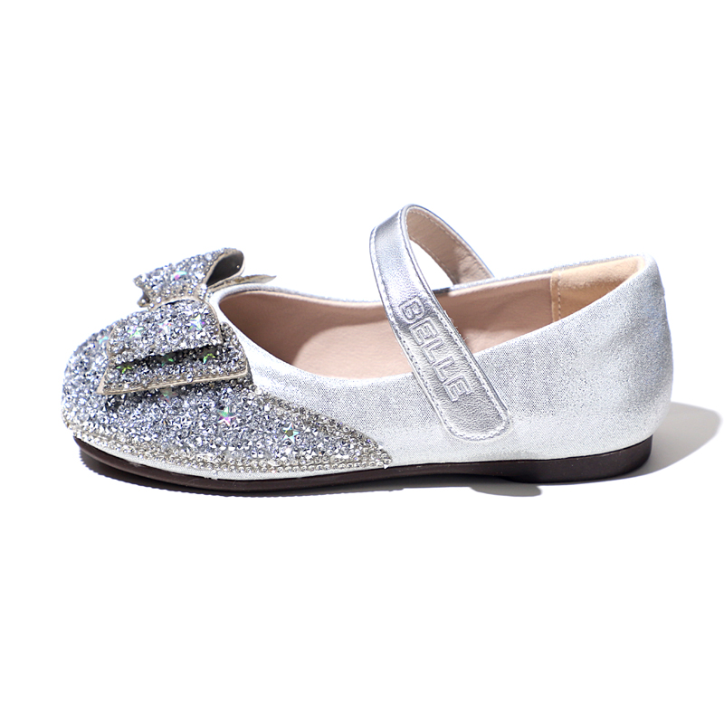 

Дышащие детские кожаные туфли для детей 3-7 лет BELLE, серебро