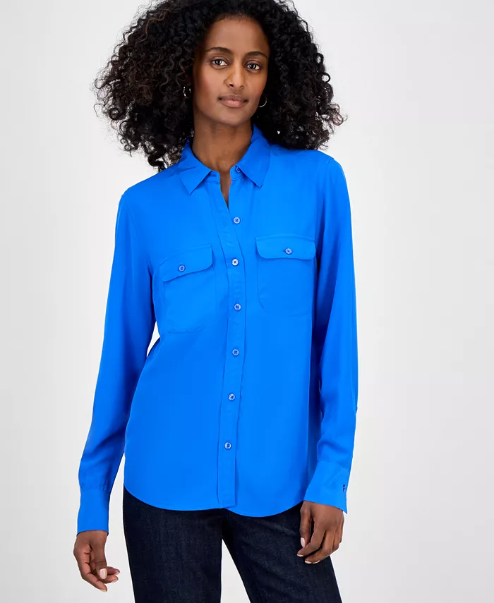 

Женская рубашка с клапанами на карманах I.N.C. International Concepts, синий