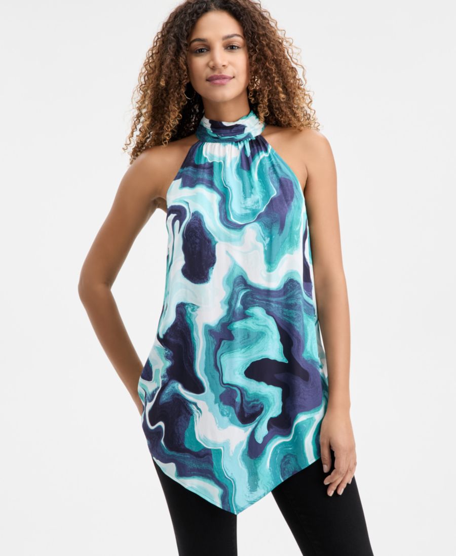 

Женский топ с принтом и асимметричным низом INC International Concepts, Misha Abstract Blue