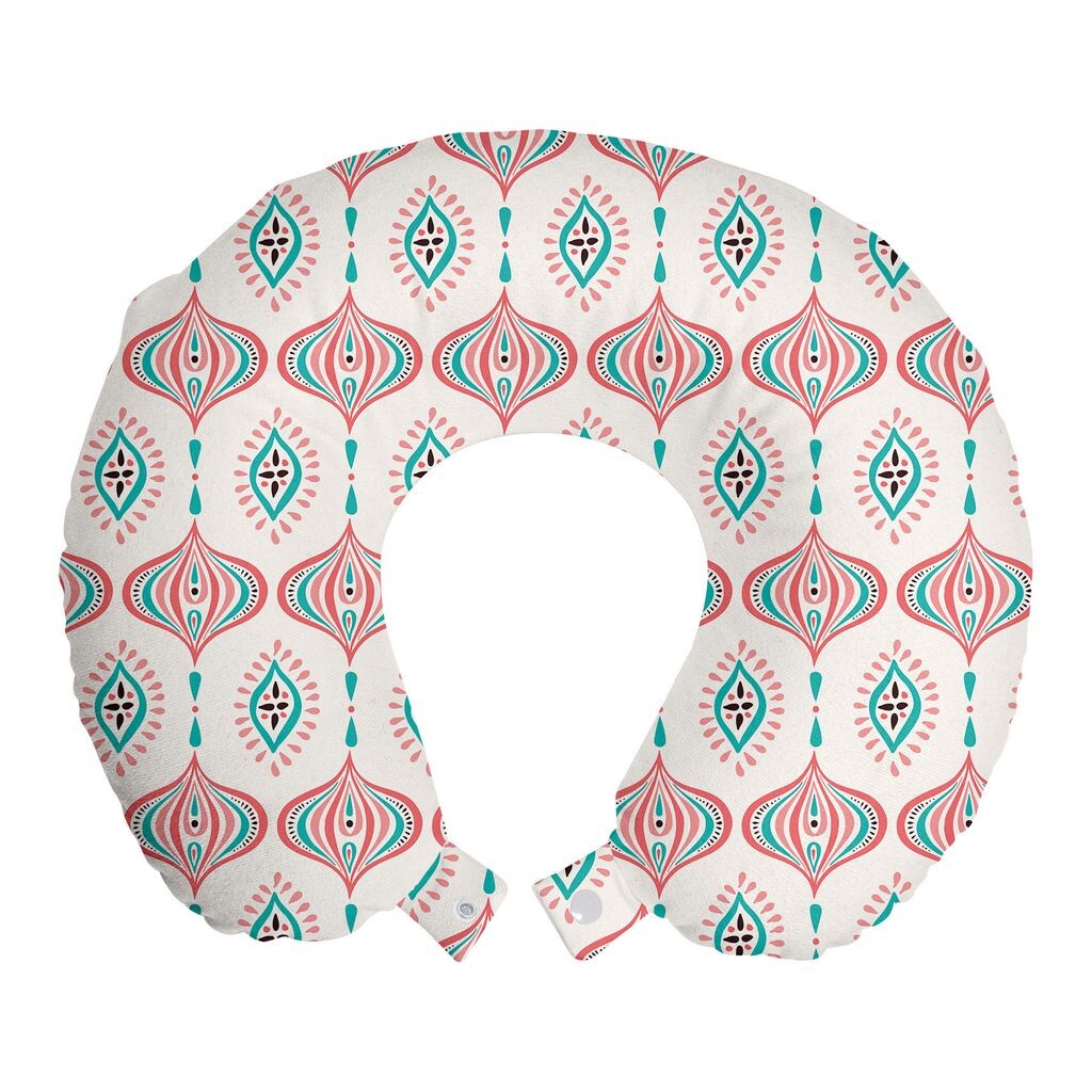

ABAKUHAUS Ogee Travel Pillow Подушка для шеи, Модернизированный орнамент, Пенопластовые дорожные принадлежности для самолета и автомобиля, 30х30 см, Темный морской пенопласт Бледно-рубиновый