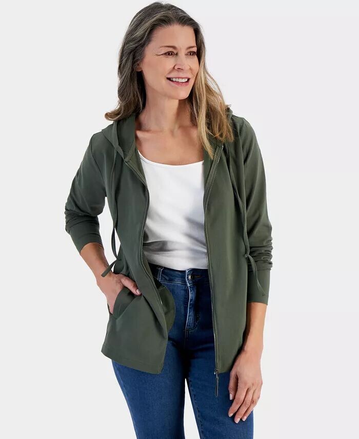 

Женская толстовка с капюшоном на молнии спереди Style & Co, зеленый