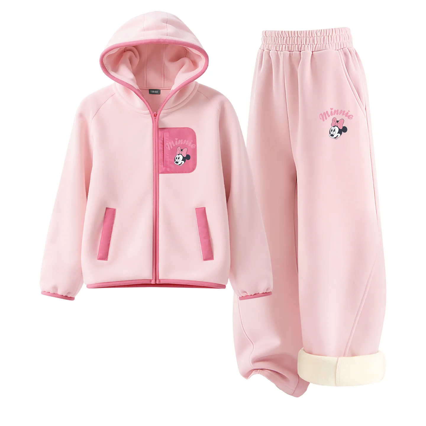 Детская повседневная худи с капюшоном Disney, [Thickened and Fleece-Lined]Silicone Double Lifting K Frosting Pink+Double Lifting K Heather Gray — фото 3
