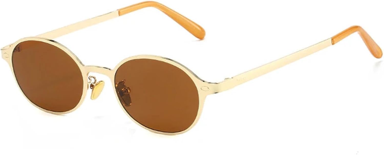 

Винтажные классические женские солнцезащитные очки в маленькой овальной металлической оправе с заклепками, мужские панк-очки, защита от УФ-излучения UV400 TKKTLLT, Golden Tea