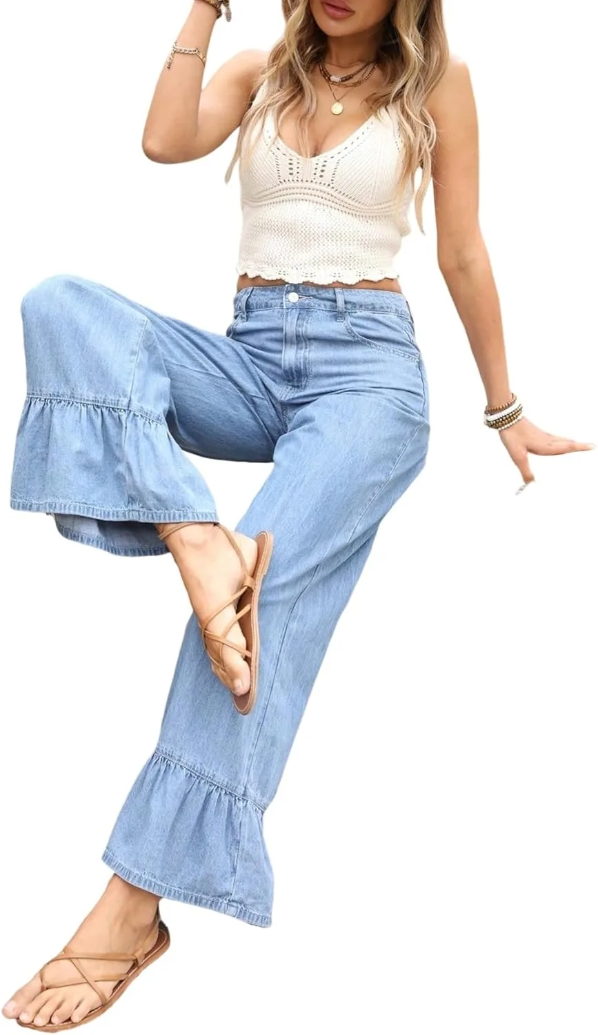 

Женские джинсы с высокой талией и рваным краем, прямые, stretch Whrounnk