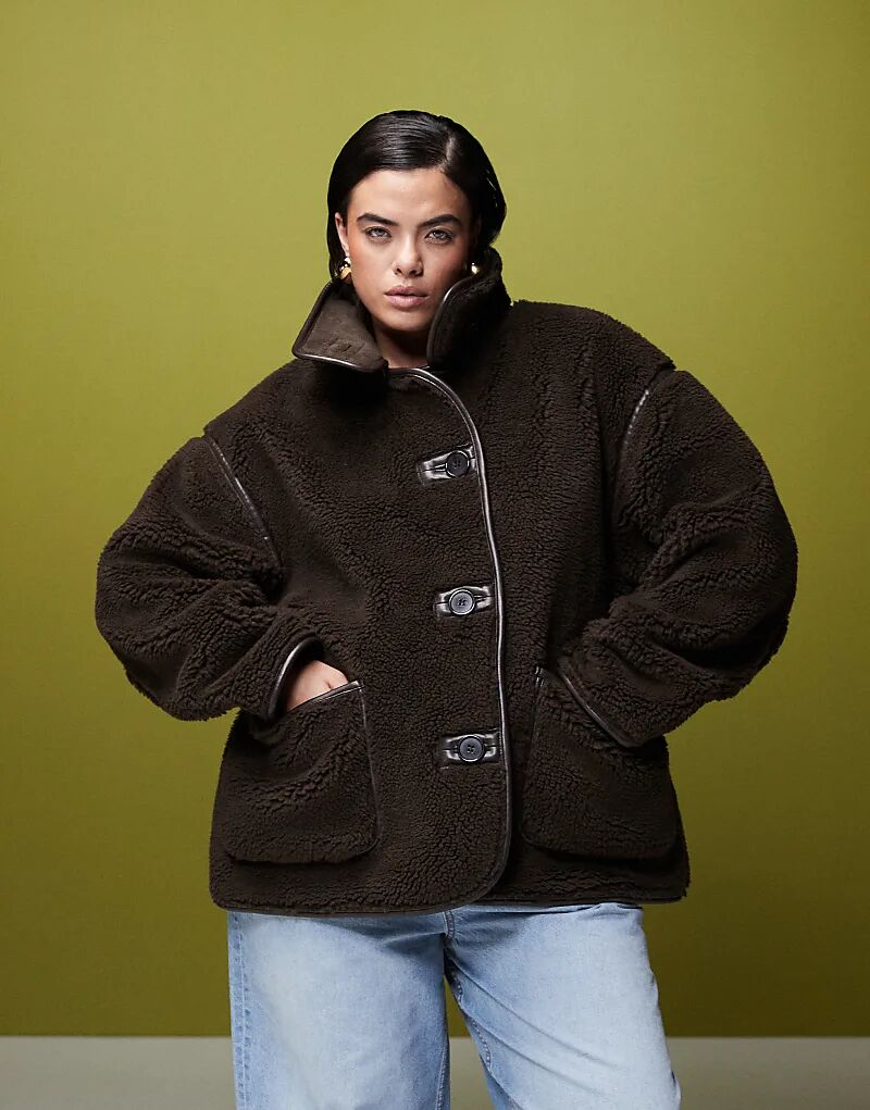 

Куртка с воротником-трубой borg цвета шоколада ASOS