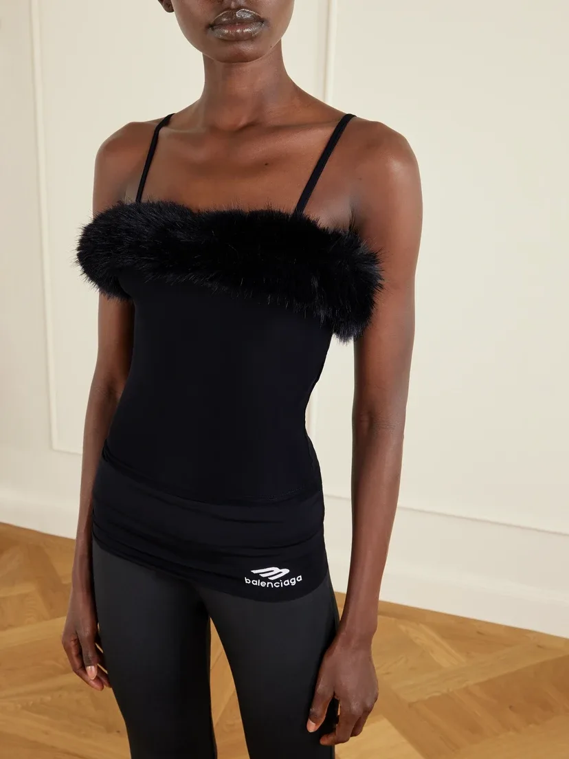 Майка из стрейчевого джерси с плюшевой отделкой BALENCIAGA, черный — фото 3